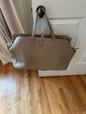 Taupe Leather Weekender Tote Bag - Men